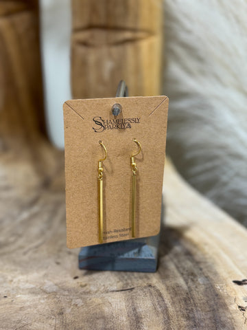 Stainless Steel Gold Bar Earrings