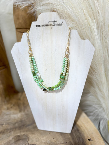 Green Multi-Strand Beaded Necklace