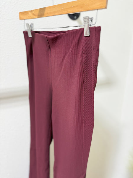 Wine Ribbed Flare Pants