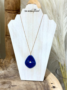 Royal Blue Long Raffia Necklace