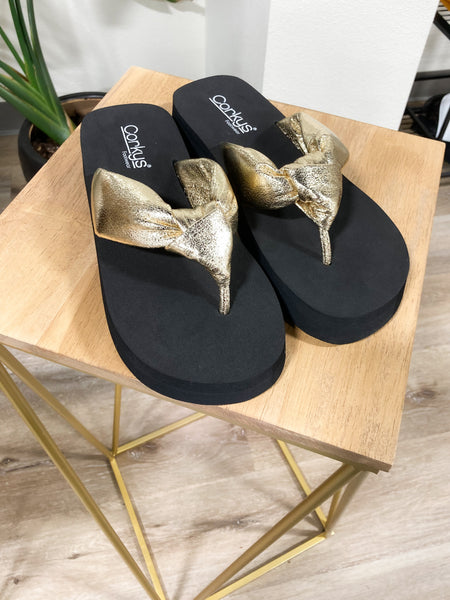 Corky’s Gold Flip Flop