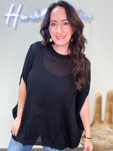 Black Hacci Oversized Short Sleeve Sweatshirt