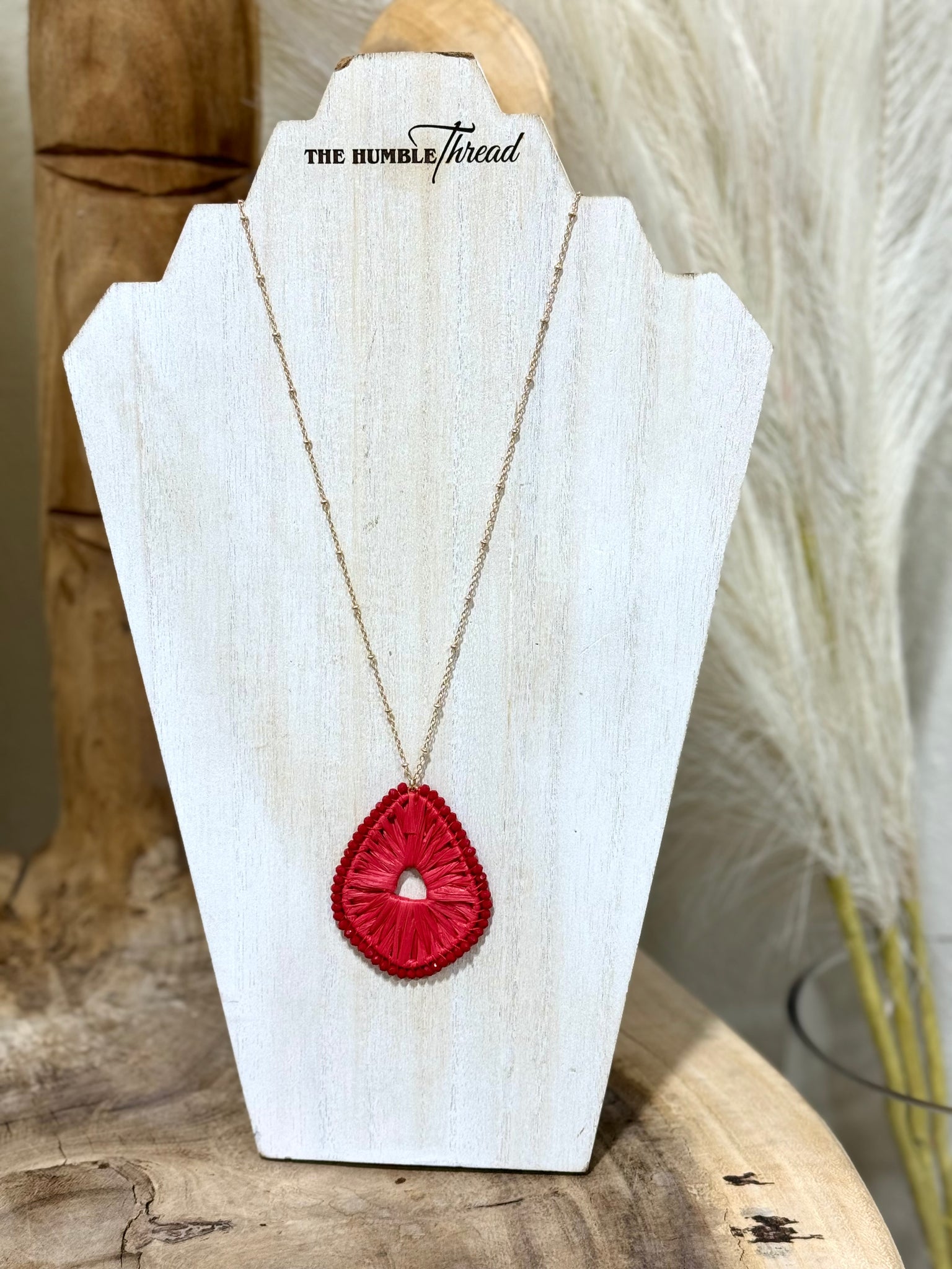 Red Long Raffia Necklace