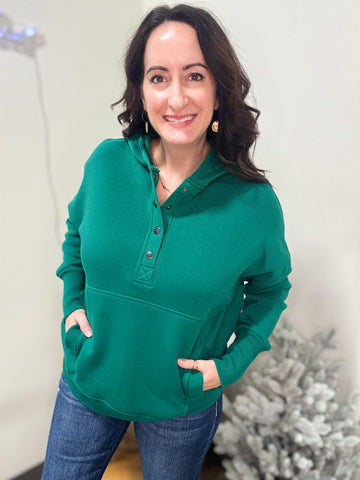 Hunter Green Half Button-Up Hoodie