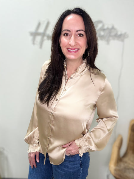 Beige Satin Ruffle Top