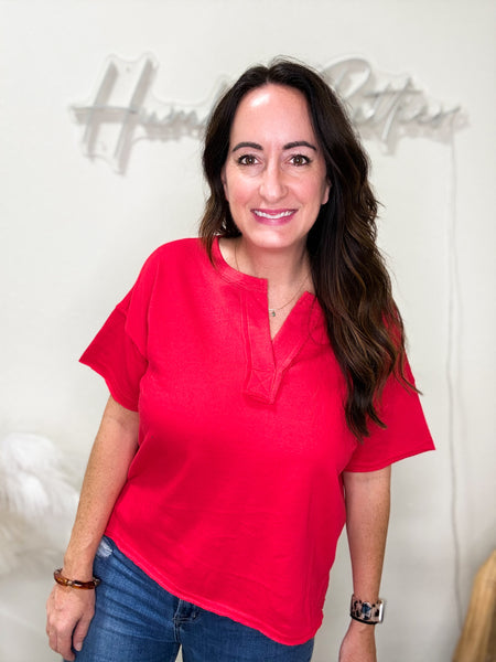 Red Exposed Seam Tee