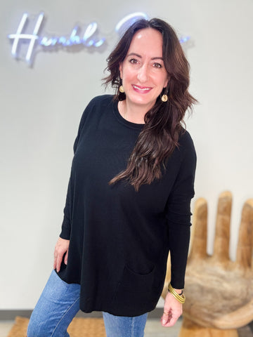 Black Sweater Tunic with Pockets