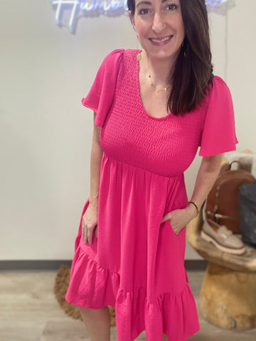 Hot Pink Smocked Dress