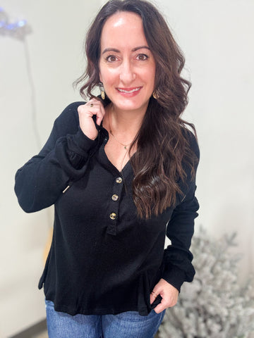 Black Ribbed Knit Hoodie