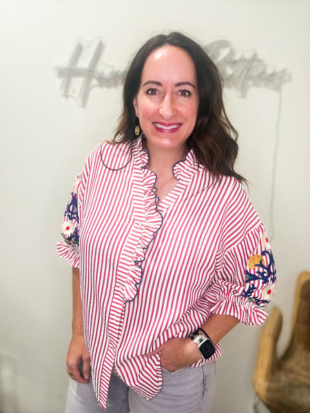 Striped Embroidered Blouse