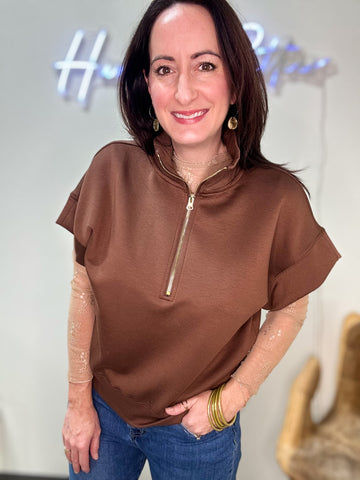 Brown Quarter Zip Pullover