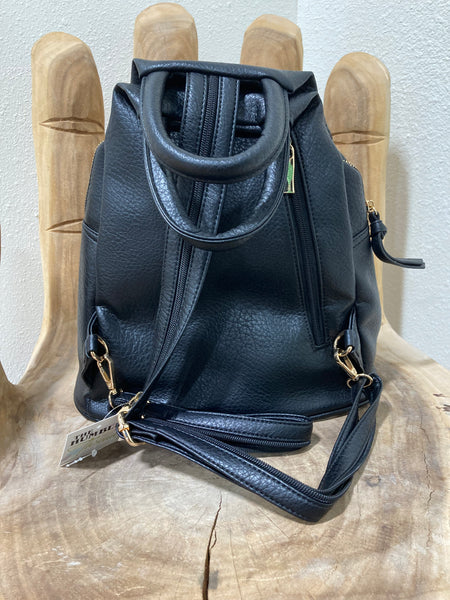 Black Perforated Punch Sling Backpack
