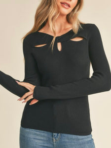 Black Ribbed Cut-Out Sweater