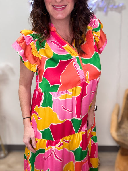 Satin A-Line Maxi Abstract Dress