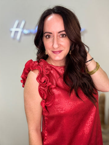 Red Ruffle Metallic Blouse