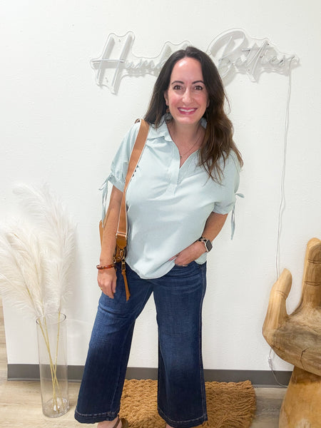 Green Striped Blouse W/ Bow Detail