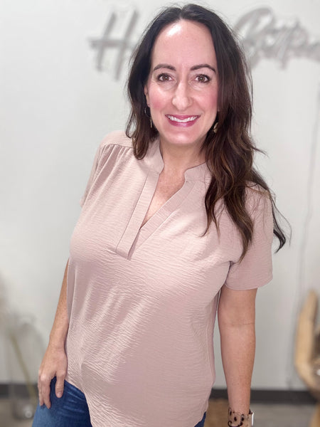 Latte Airflow Fabric V-Neck Blouse