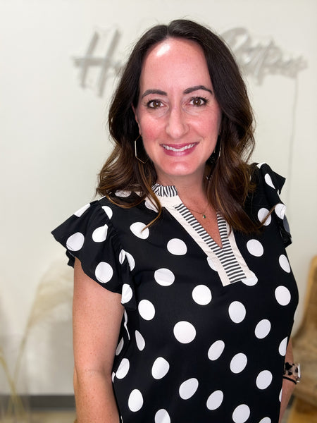 Polka Dot Ruffle Sleeve Blouse