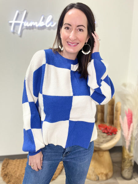 Cobalt Blue Checkered Sweater