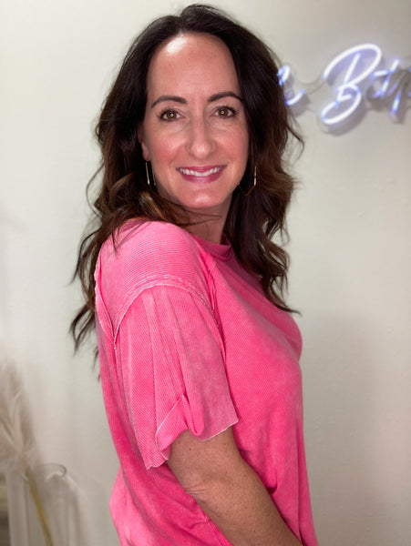 Pink Raw Hem Boxy Top