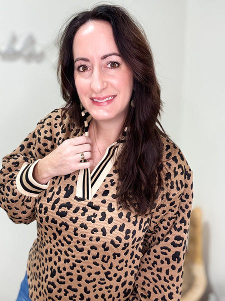 Leopard Pullover With Contrast Stripes