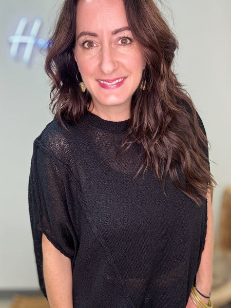 Black Hacci Oversized Short Sleeve Sweatshirt