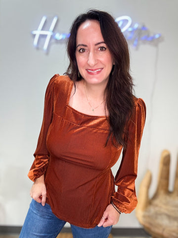 Rustic Long-Sleeve Velvet Top