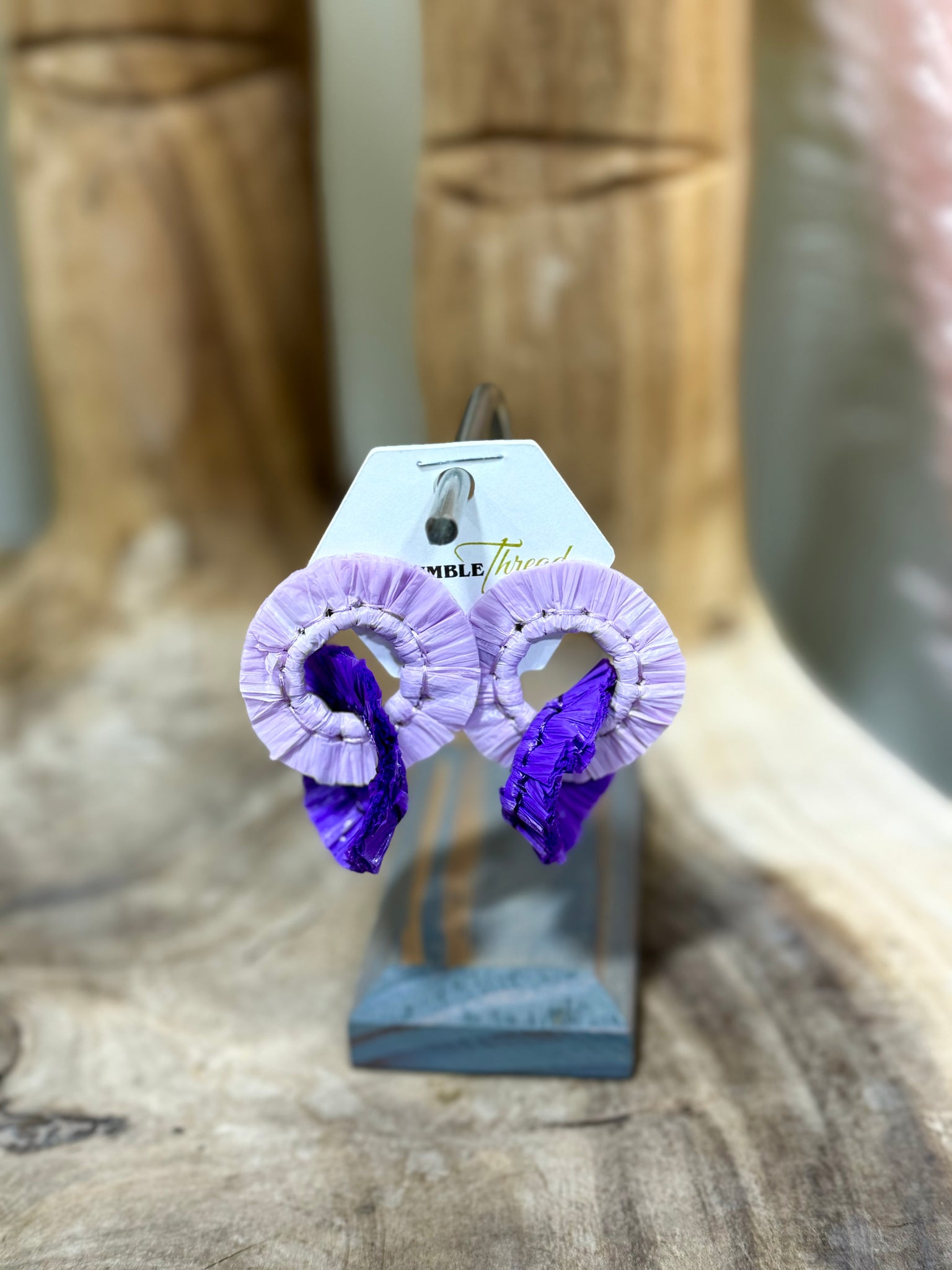 Purple Linked Raffia Earrings