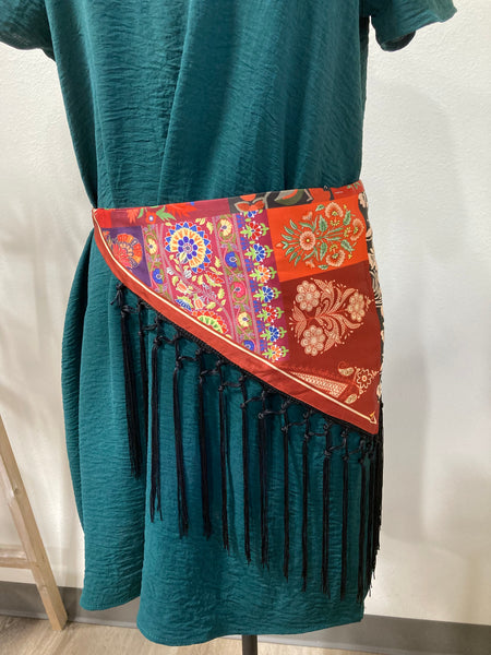 Red Pattern Fringe Scarf