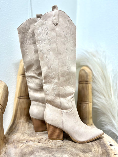 Khaki Suede Western Boots