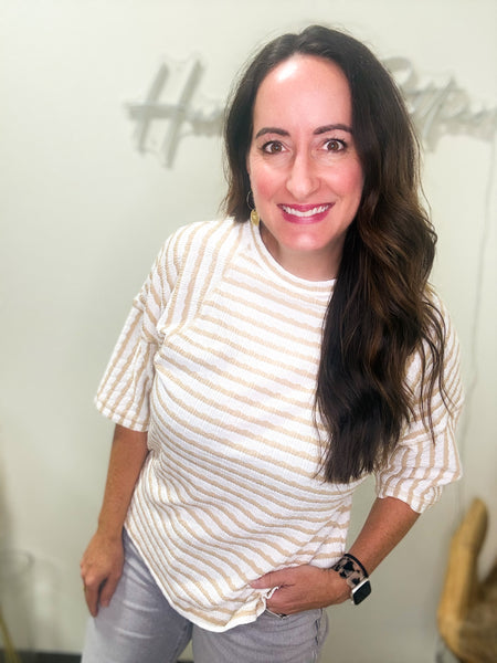 Latte & White Striped Casual Blouse