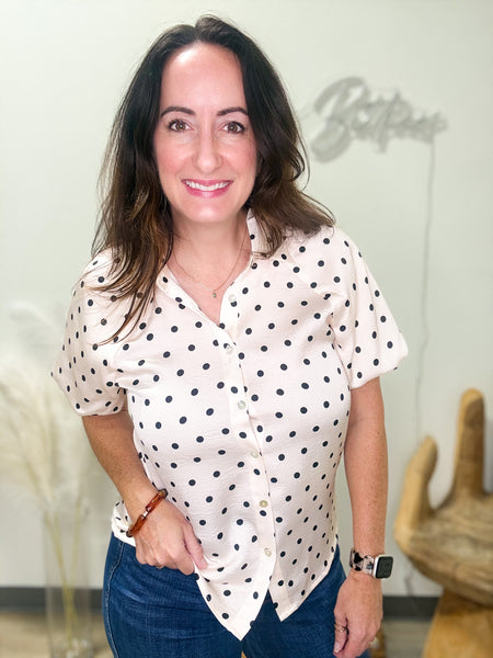 Polka Dot Bubble Sleeve Top