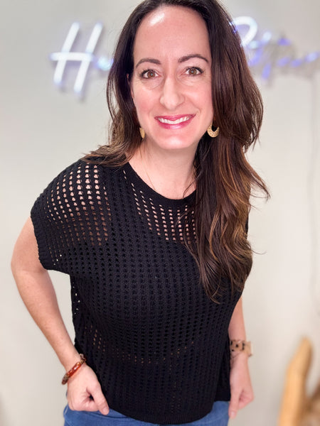 Black Crochet Knit Top