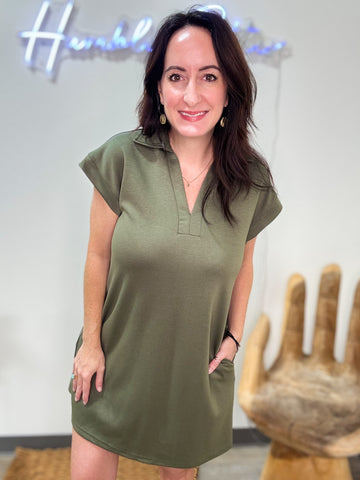 Olive V-Neck Dress