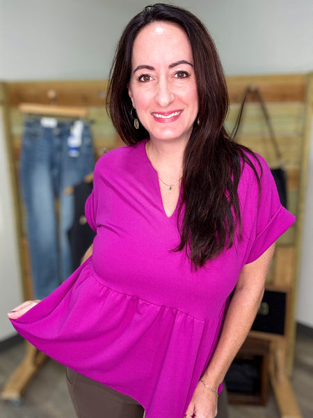 Magenta Cuffed Sleeved Baby Doll Top