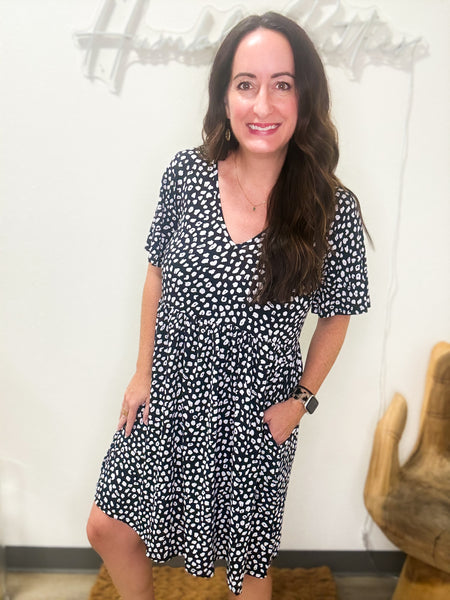 Abstract Animal Print Babydoll Dress