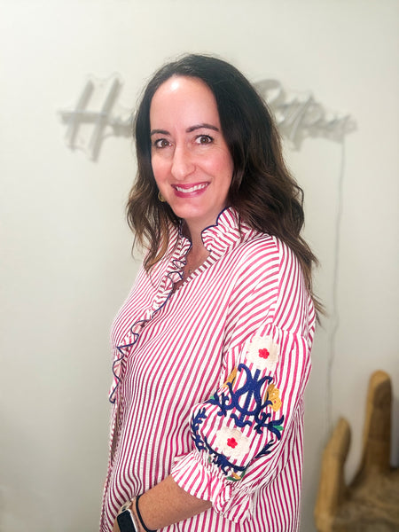 Striped Embroidered Blouse