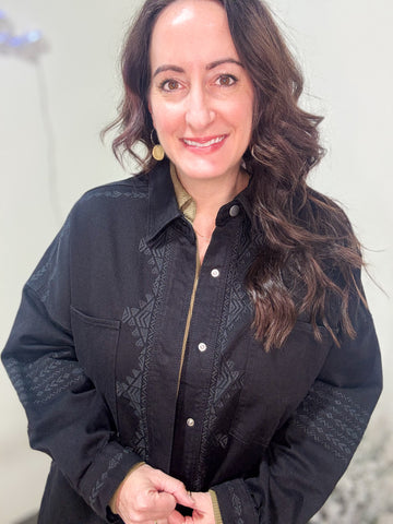 Black Embroidered Shacket