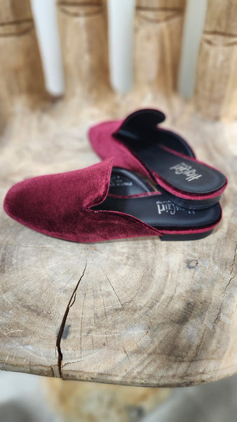 Burgundy Velvet Mules