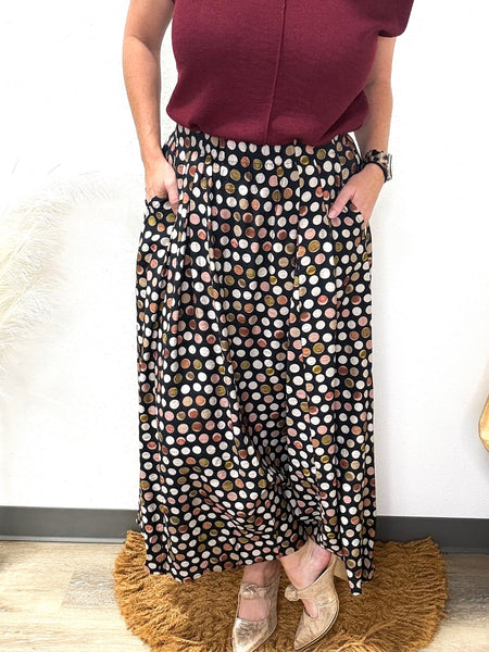 Black Polka Dot Pleaded Skirt