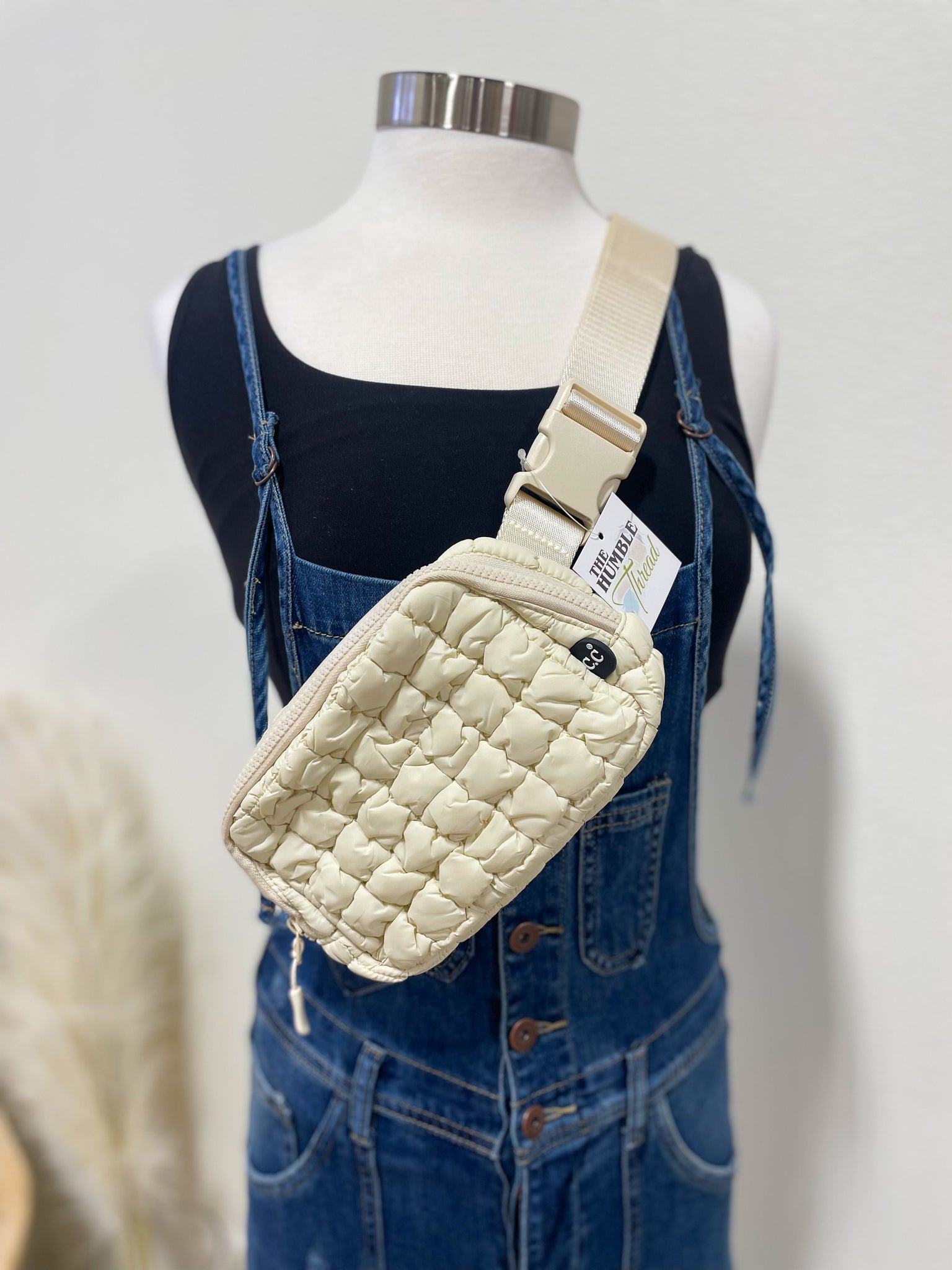 Beige Quilted Fanny Pack