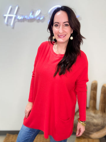Red Sweater Tunic with Pockets