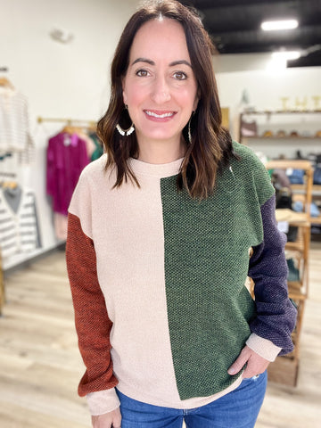 Rust and Olive Color-Block Sweater