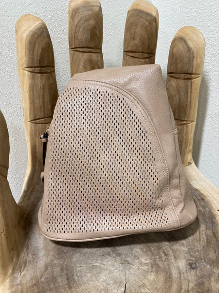 Beige Perforated Punch Sling Backpack