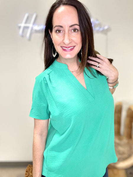 Kelly Green Classic V-Neck Top