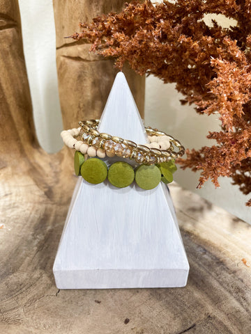 Olive Beaded Bracelet Set