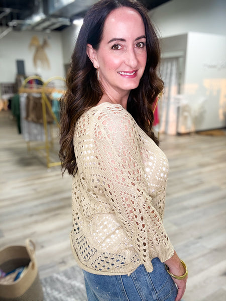Camel Boho Crochet Knit Sweater