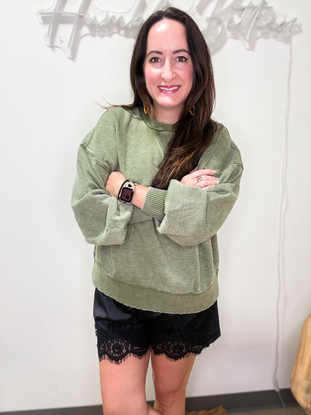 Olive Vintage Wash Fleece Pullover