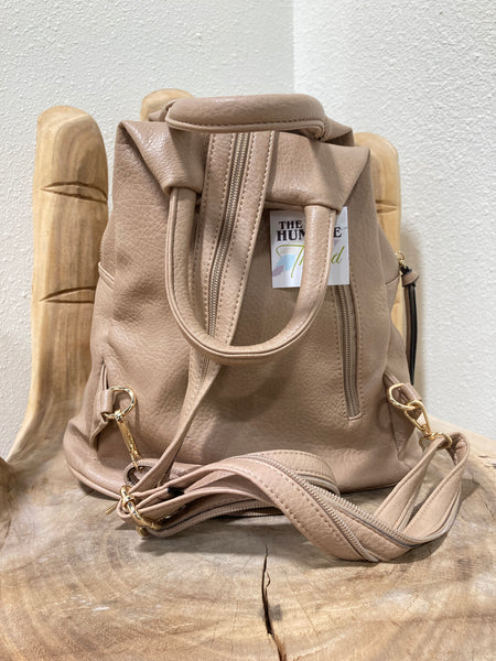 Beige Perforated Punch Sling Backpack