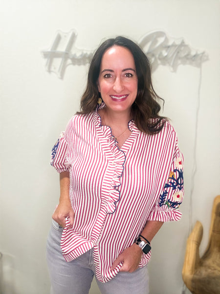 Striped Embroidered Blouse